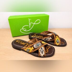 Sam Edelman Western Slide Sandals Size 7.5 Leather Studded Concho Boho NIB